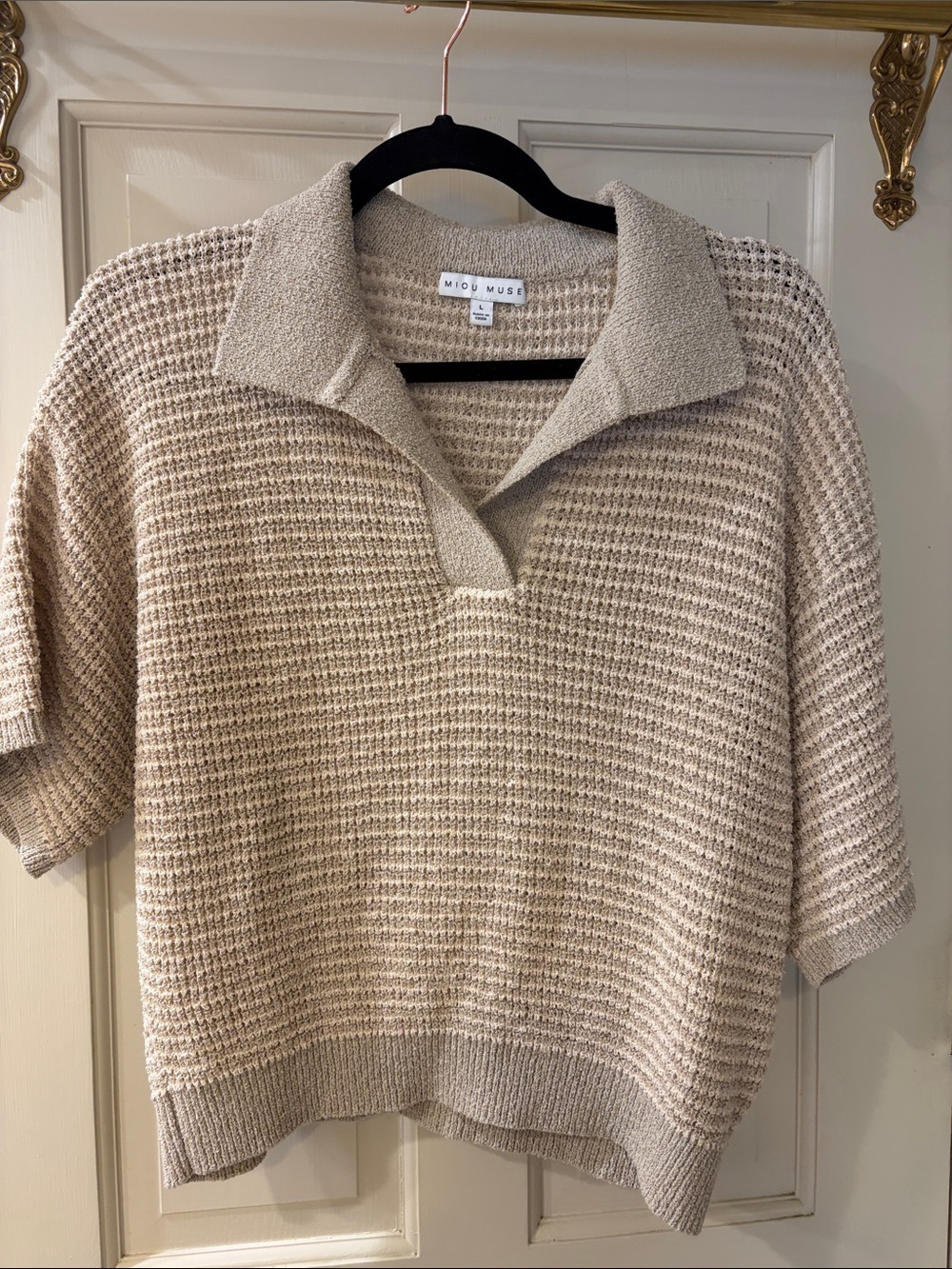 Mio Muse Women's Cream Collared Knit Sweater